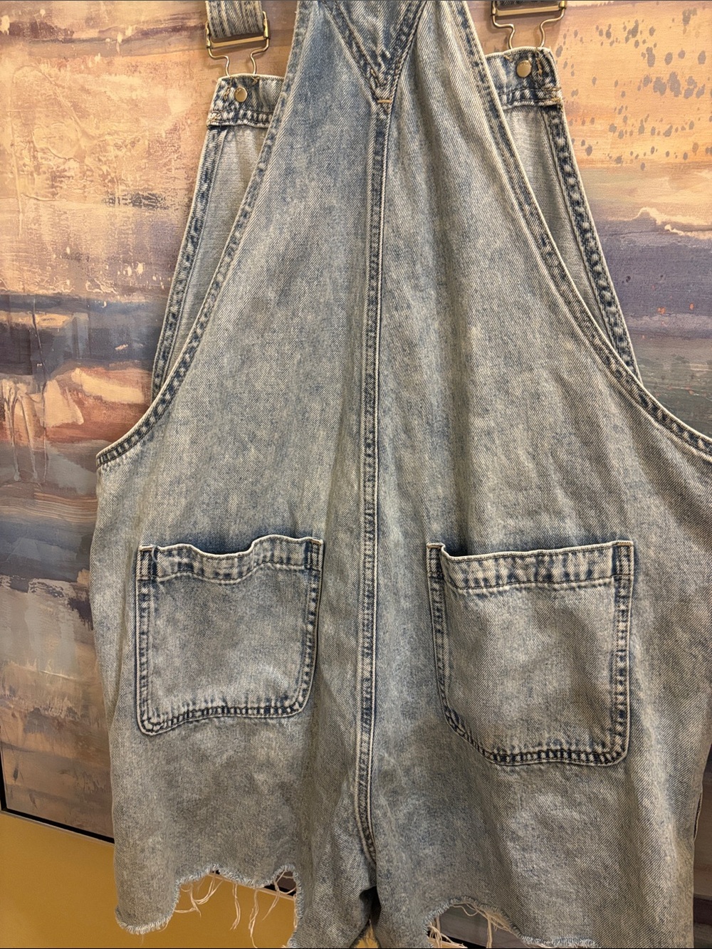 GAP Washed Light Blue Denim Short Overalls - Picture 5 of 6